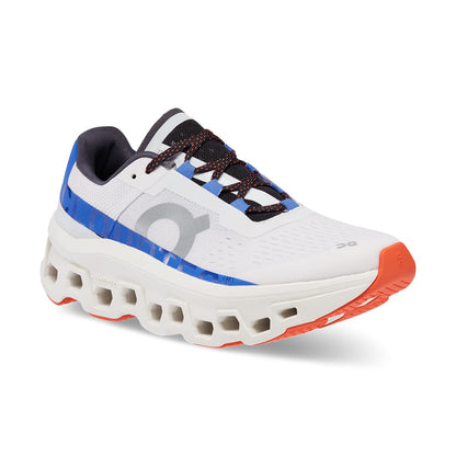 45-degree view of the On Cloudmonster Frost Cobalt women's running shoe 