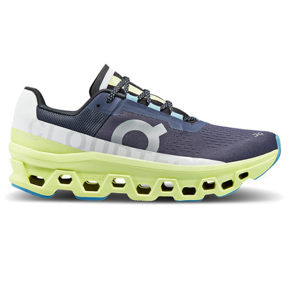 Right side view of the On Cloudmonster Iron Hay men's running shoe 
