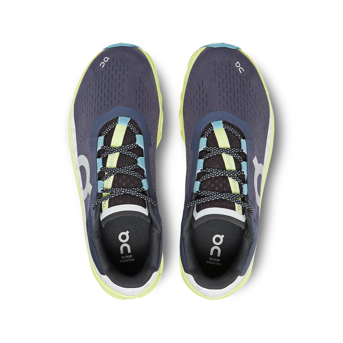 Top view of the On Cloudmonster Iron Hay men's running shoes 