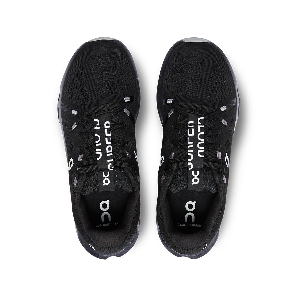 Top view of the On Cloudsurfer 7 All-Black men’s running shoes 
