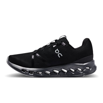 Left side view of the On Cloudsurfer 7 All-Black men’s running shoe 