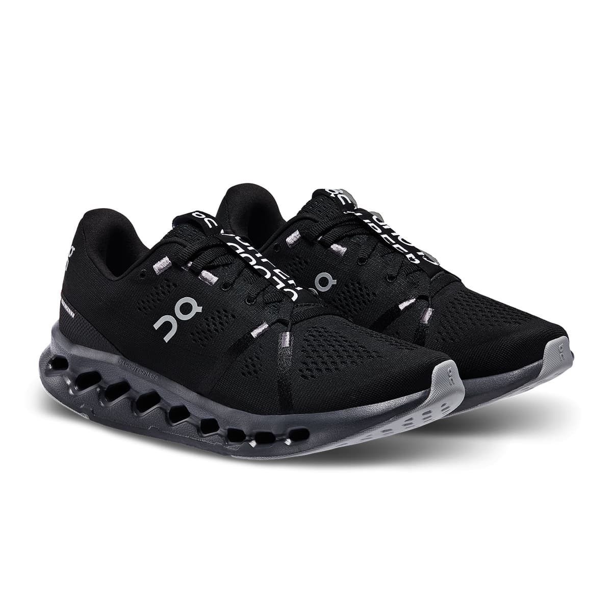 45-degree view of the On Cloudsurfer 7 All-Black men’s running shoe 