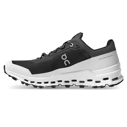 Left side view of the On Cloudultra Black White running shoe 