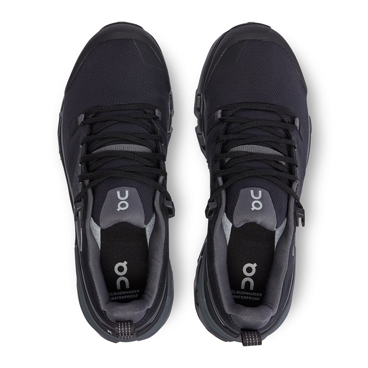 Top view of the On Cloudwander Waterproof Black-Eclipse women’s running shoes 