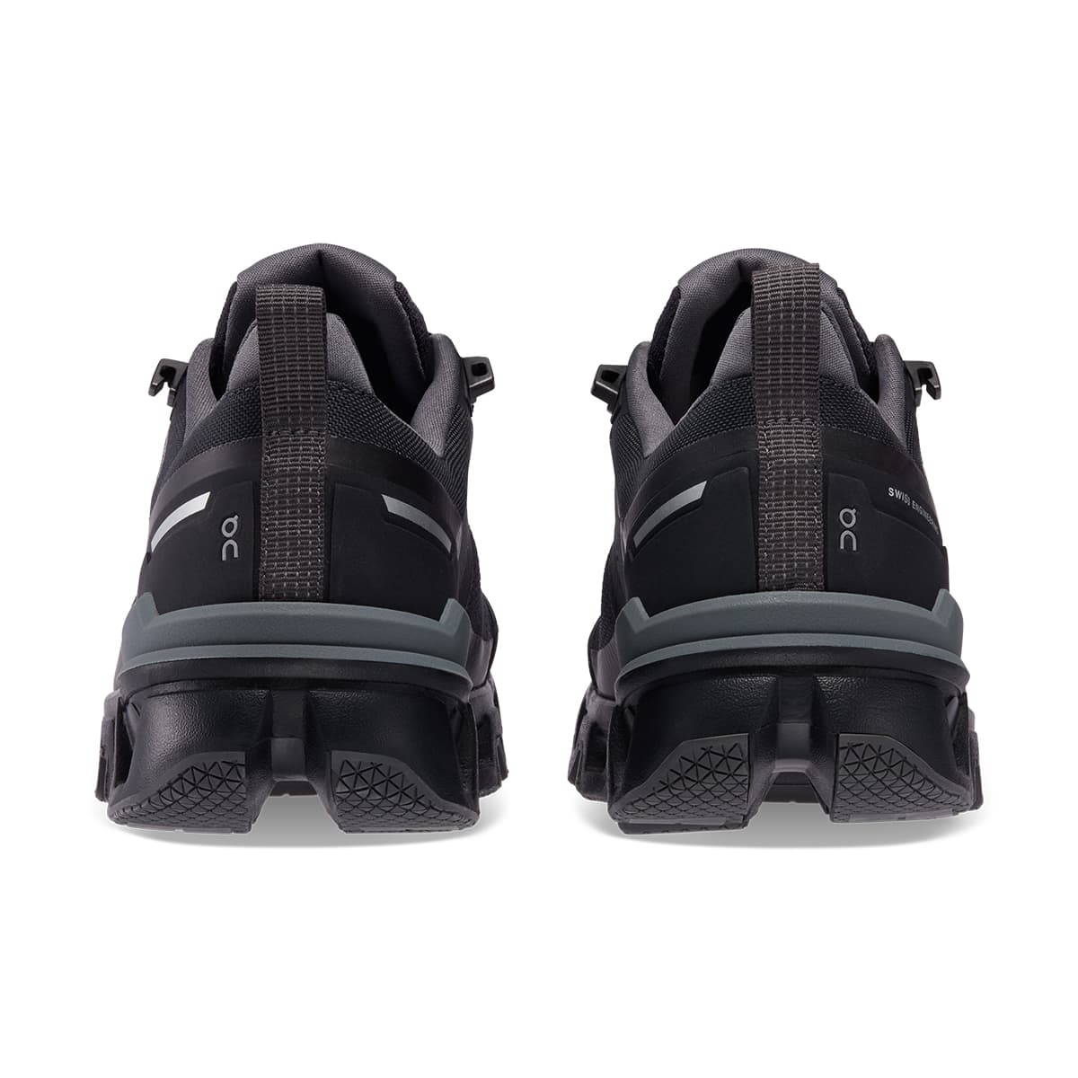 Back view of the On Cloudwander Waterproof Black-Eclipse women’s running shoe 