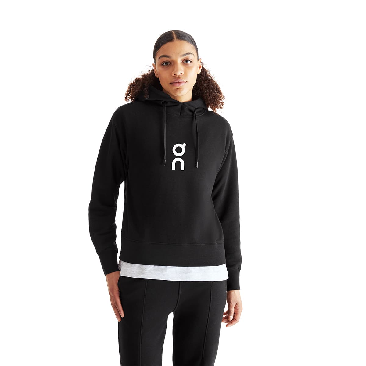 Women wearing the On Club Hoodie Colour Black #color_black