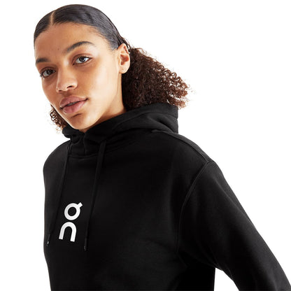 Women wearing the On Club Hoodie Colour Black - Close up Front 