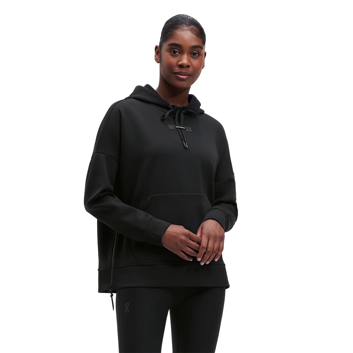 Women wearing the On Hoodie Colour Black #color_black