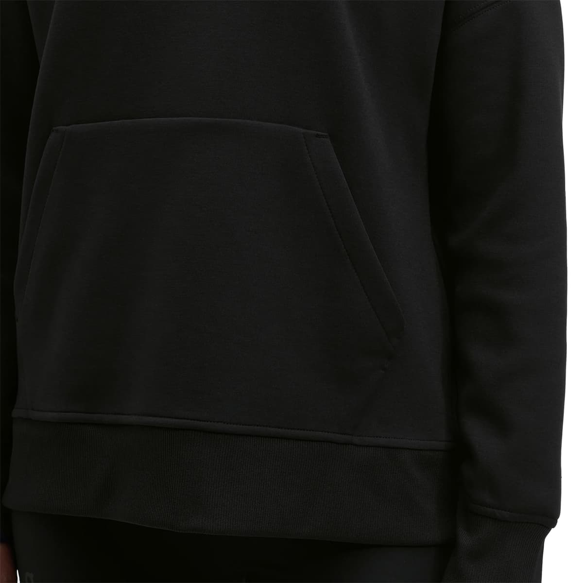 Women wearing the On Hoodie Colour Black - Front Detail - Pocket 