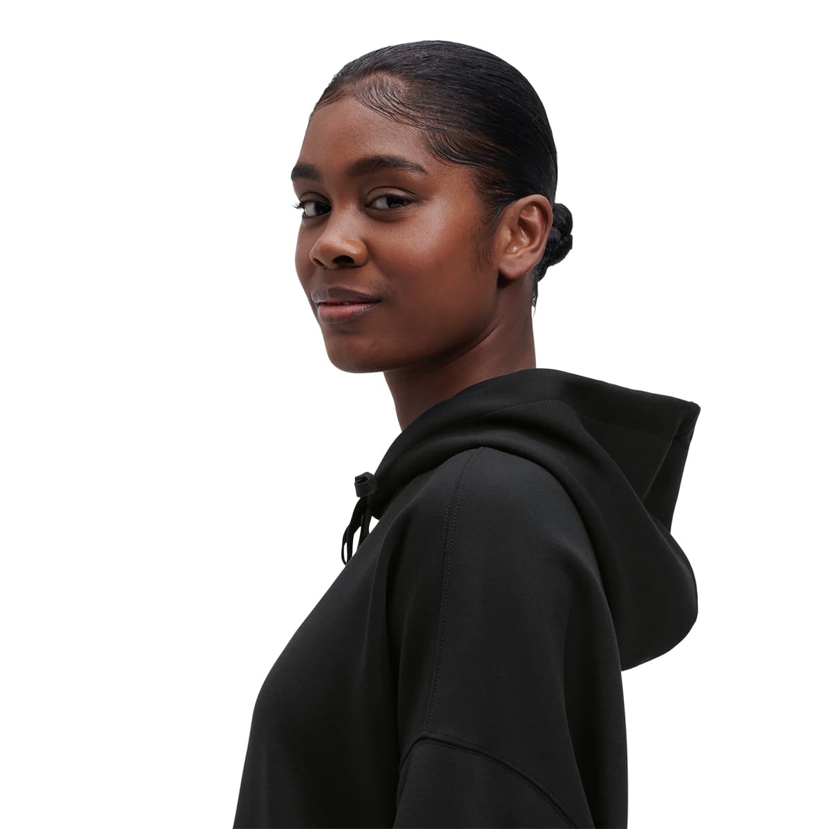 Women wearing the On Hoodie Colour Black - Side Detail Hoodie 