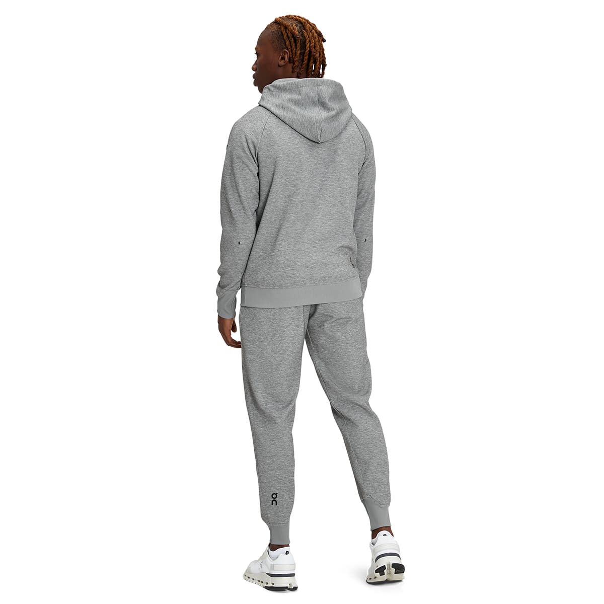 Man wearing the On Hoodie Colour Grey - Back View #color_grey
