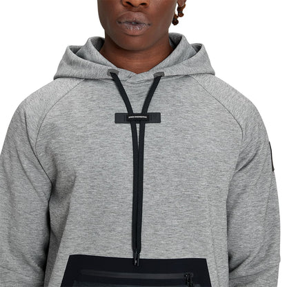 Man wearing the On Hoodie Colour Grey - Detail Draw Strings 