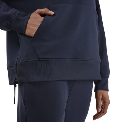 Women wearing the On Hoodie Colour Navy - Detail Front Pocket 