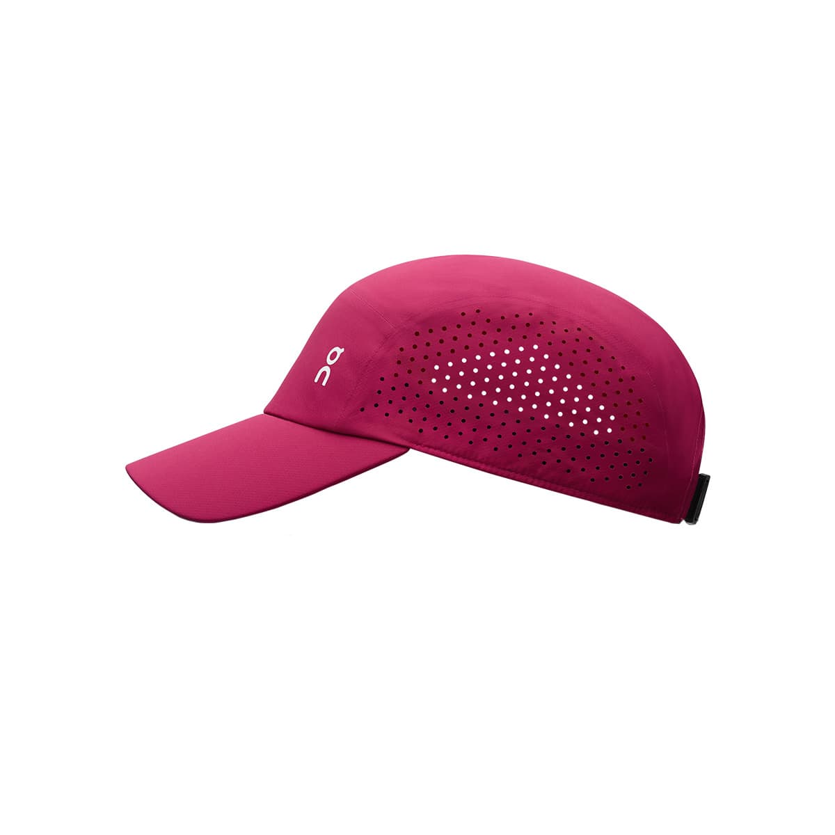 Side view of the On Lightweight Cap in Grenadine showing laser-cut ventilation detail 