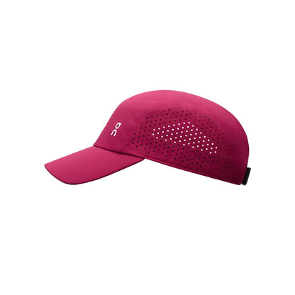 Side view of the On Lightweight Cap in Grenadine showing laser-cut ventilation detail 