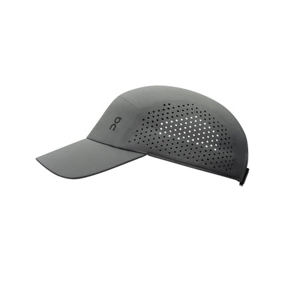 Side view of the On Lightweight Cap in Rock showing laser-cut ventilation detail 