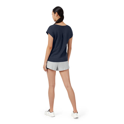 Woman wearing the On On T Colour Navy - Back Angle 