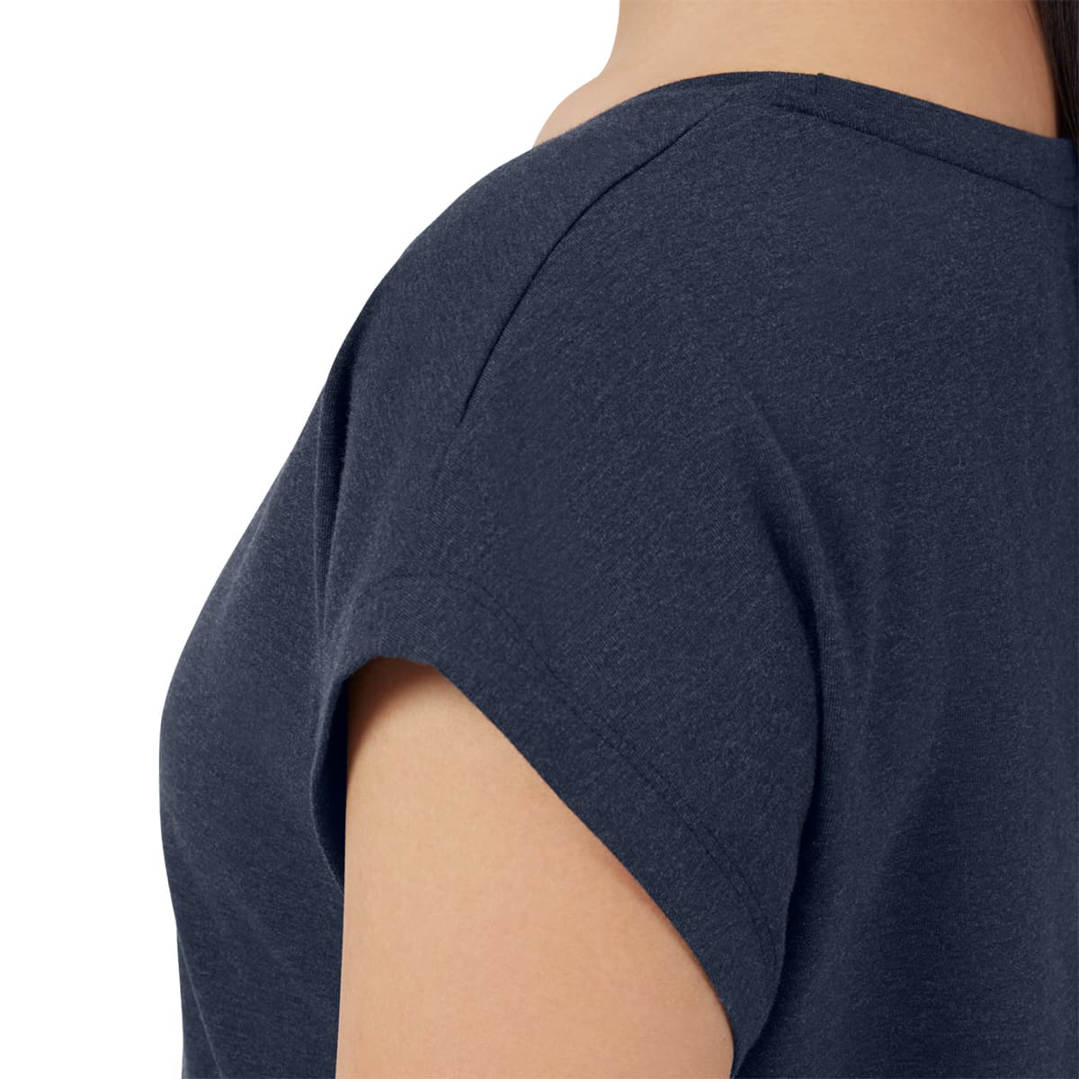 Woman wearing the On On T Colour Navy - Shoulder Stitching 