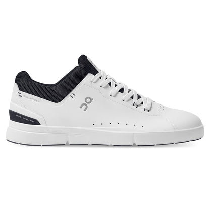 Right side view of the On The Roger Advantage White-Midnight running shoe 