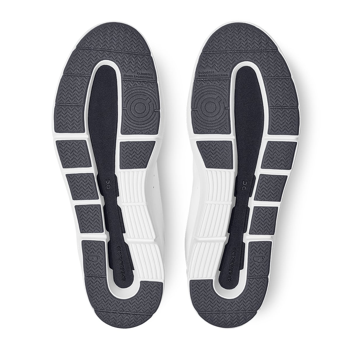 Soles of the On The Roger Advantage White-Midnight running shoes #color_white-midnight