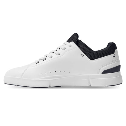 Left side view of the On The Roger Advantage White-Midnight running shoe 