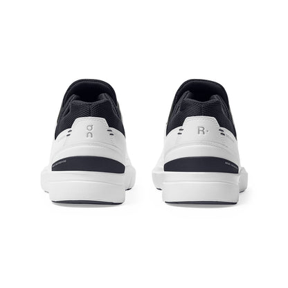 Back view of the On The Roger Advantage White-Midnight running shoe 