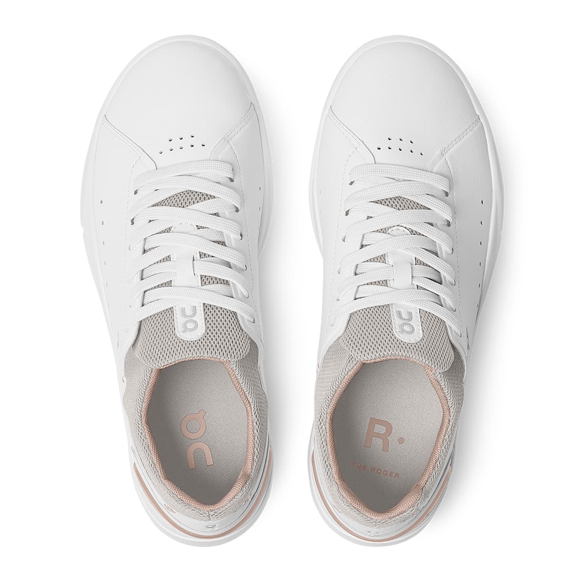Top view of the On The Roger Advantage White Rose women’s running shoes 