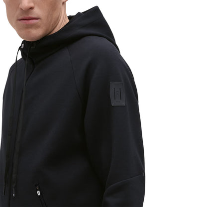 Man wearing the On Zipped Hoodie Colour black - Left Shoulder Detail 