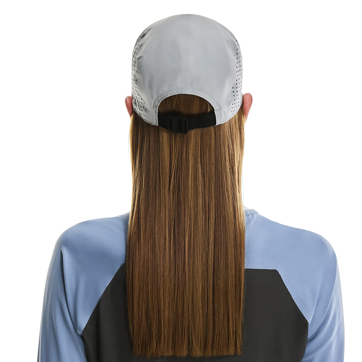 Female Model wearing the On Lightweight Cap Colour Glacier - Rear View 