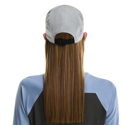Female Model wearing the On Lightweight Cap Colour Glacier - Rear View 