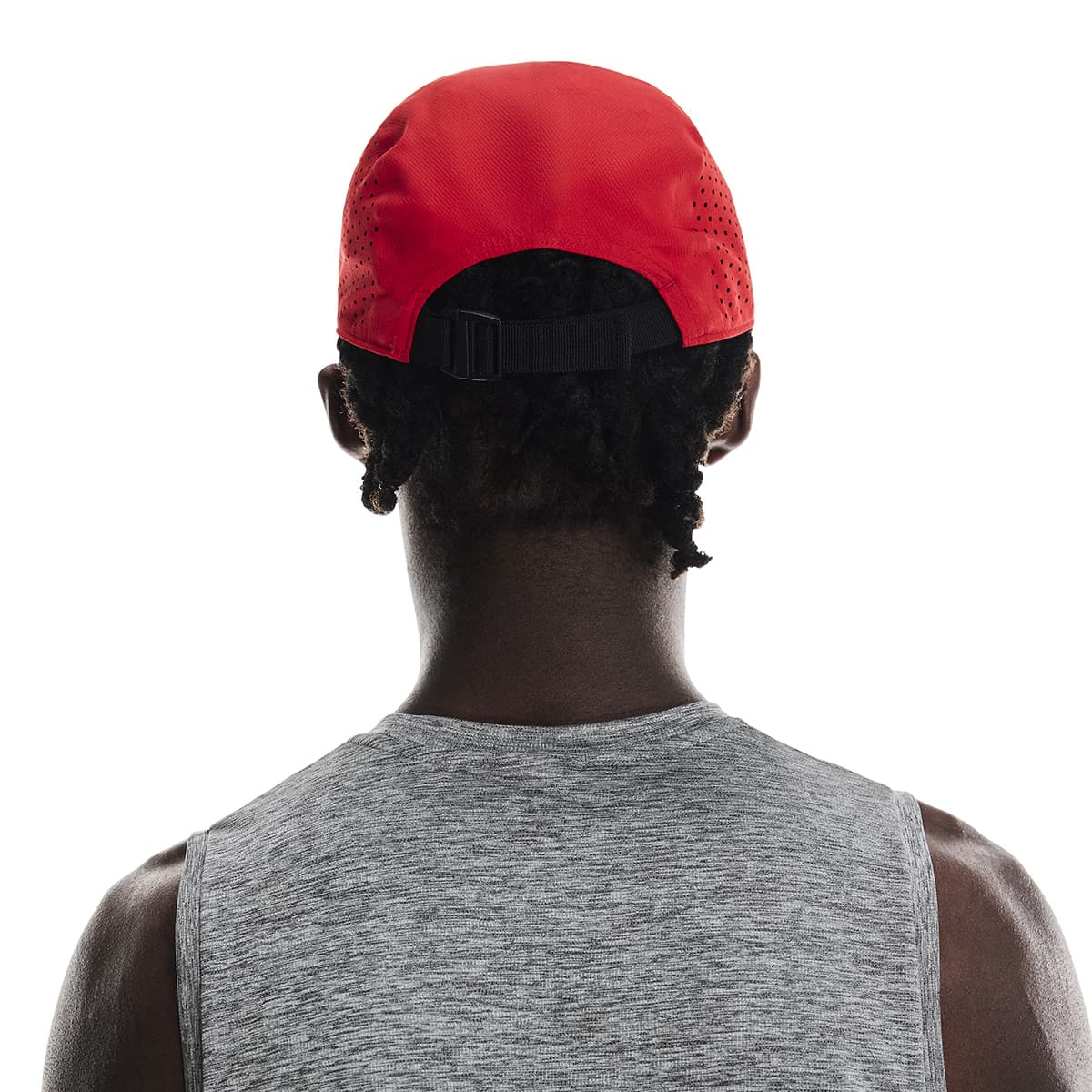Male Model wearing the On Lightweight Cap Colour Red - Rear View 