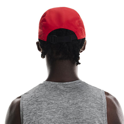 Male Model wearing the On Lightweight Cap Colour Red - Rear View 
